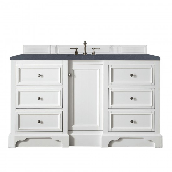 De Soto 60" Single Vanity, Bright White w/ 3 CM Charcoal Soapstone Quartz Top