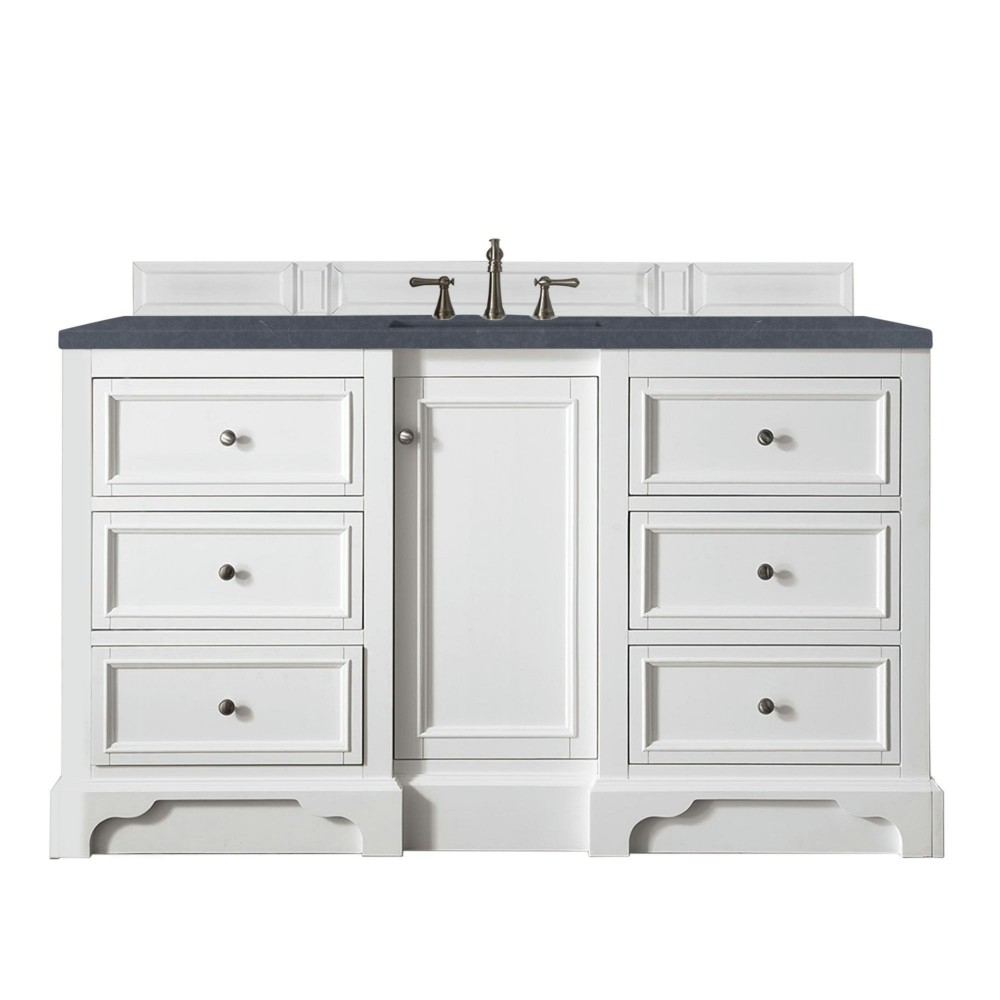 De Soto 60" Single Vanity, Bright White w/ 3 CM Charcoal Soapstone Quartz Top