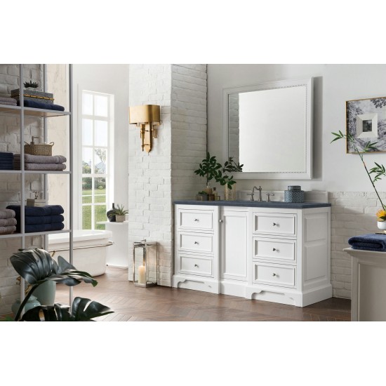 De Soto 60" Single Vanity, Bright White w/ 3 CM Charcoal Soapstone Quartz Top
