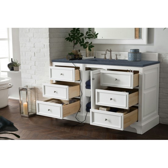 De Soto 60" Single Vanity, Bright White w/ 3 CM Charcoal Soapstone Quartz Top
