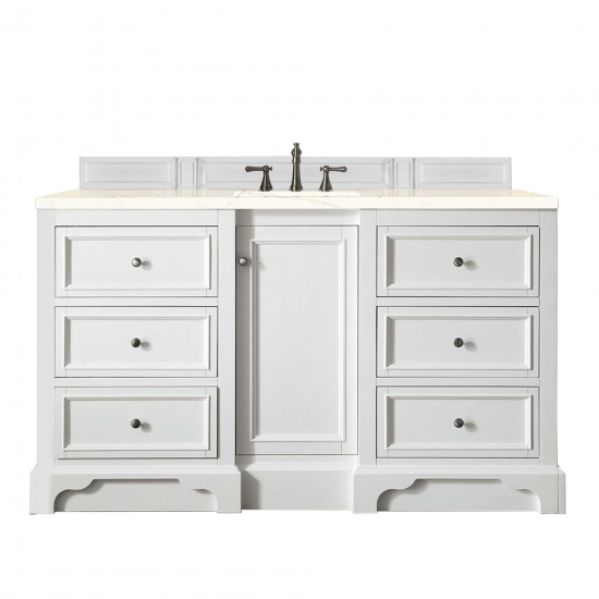 De Soto 60" Single Vanity, Bright White w/ 3 CM Eternal Marfil Quartz Top