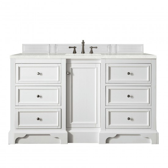 De Soto 60" Single Vanity, Bright White w/ 3 CM Eternal Serena Quartz Top