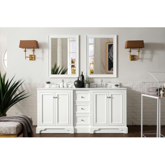 De Soto 72" Double Vanity, Bright White w/ 3 CM Arctic Fall Solid Surface Top