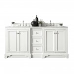 De Soto 72" Double Vanity, Bright White w/ 3 CM Carrara Marble Top