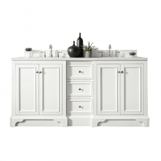 De Soto 72" Double Vanity, Bright White w/ 3 CM Carrara Marble Top