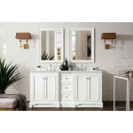 De Soto 72" Double Vanity, Bright White w/ 3 CM Eternal Jasmine Pearl Quartz Top