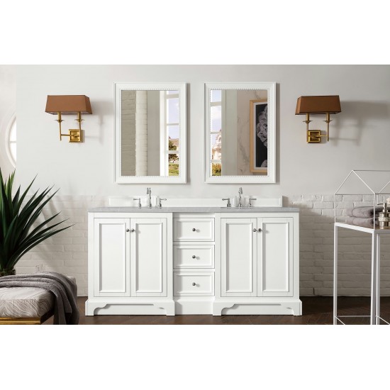 De Soto 72" Double Vanity, Bright White w/ 3 CM Eternal Serena Quartz Top