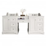 De Soto 82" Double Vanity Set White w/Makeup Table 3 CM Classic White Quartz Top