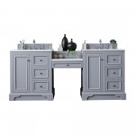 De Soto 82" Double Vanity Set Silver Gray w/Makeup Table 3 CM Carrara Marble Top