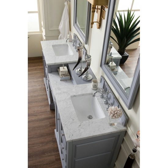 De Soto 82" Double Vanity Set Silver Gray w/Makeup Table 3 CM Carrara Marble Top