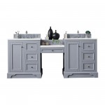 De Soto 82" Double Vanity Set Gray w/Makeup Table 3 CM Classic White Quartz Top