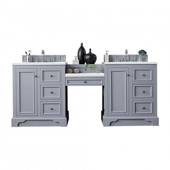 De Soto 82" Double Vanity Set Gray w/Makeup Table 3 CM Classic White Quartz Top