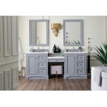 De Soto 82" Double Vanity Set Gray w/Makeup Table 3 CM Classic White Quartz Top