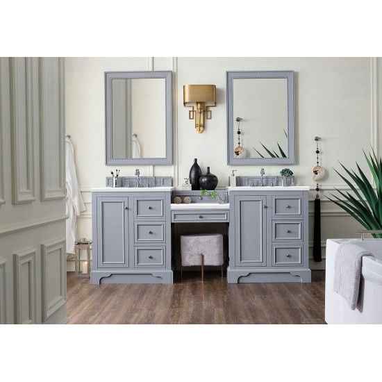 De Soto 82" Double Vanity Set Gray w/Makeup Table 3 CM Classic White Quartz Top