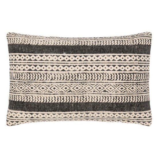 Surya Janya Pillow Shell With Down Insert 14"H X 22"W - Black, Light Beige