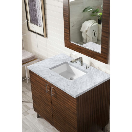 Metropolitan 36" American Walnut Single Vanity w/ 3 CM Carrara Marble Top