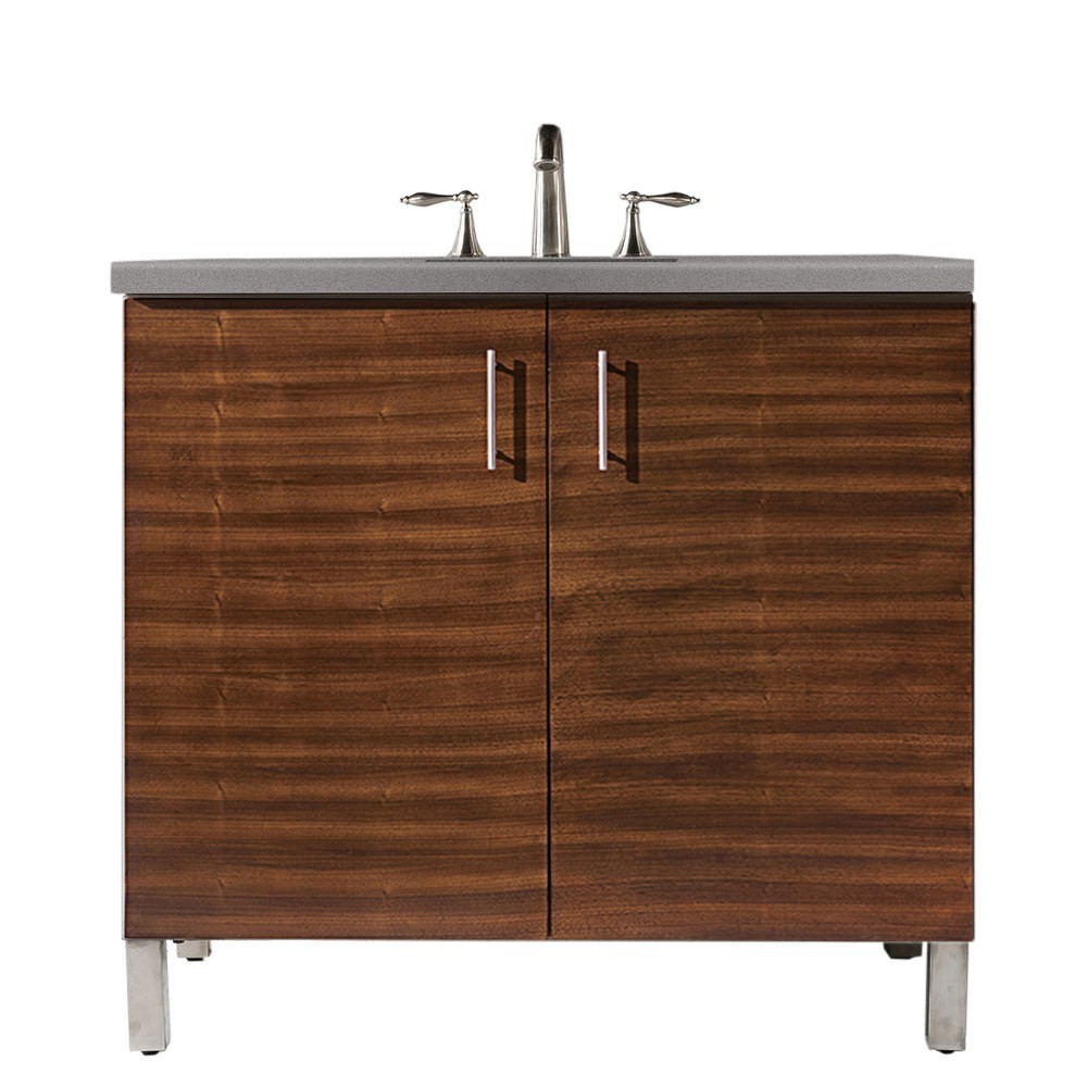 Metropolitan 36" Single Vanity, American Walnut, w/ 3 CM Grey Expo Quartz Top Metropolitan 36" Single Vanity, American Walnut, w/ 3 CM Grey Expo Quartz Top