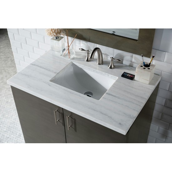 Metropolitan 36" Silver Oak Single Vanity w/ 3 CM Arctic Fall Solid Surface Top