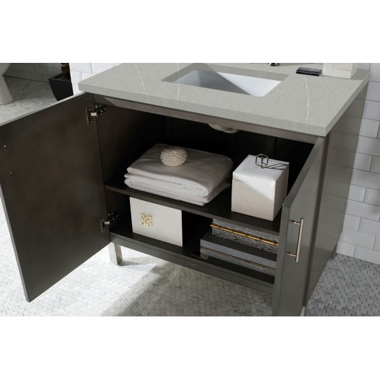 Metropolitan 36" Single Vanity, Silver Oak, w/ 3 CM Eternal Serena Quartz Top
