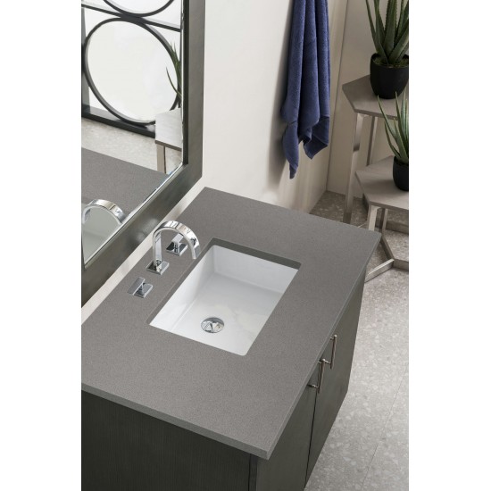 Metropolitan 36" Single Vanity, Silver Oak, w/ 3 CM Grey Expo Quartz Top