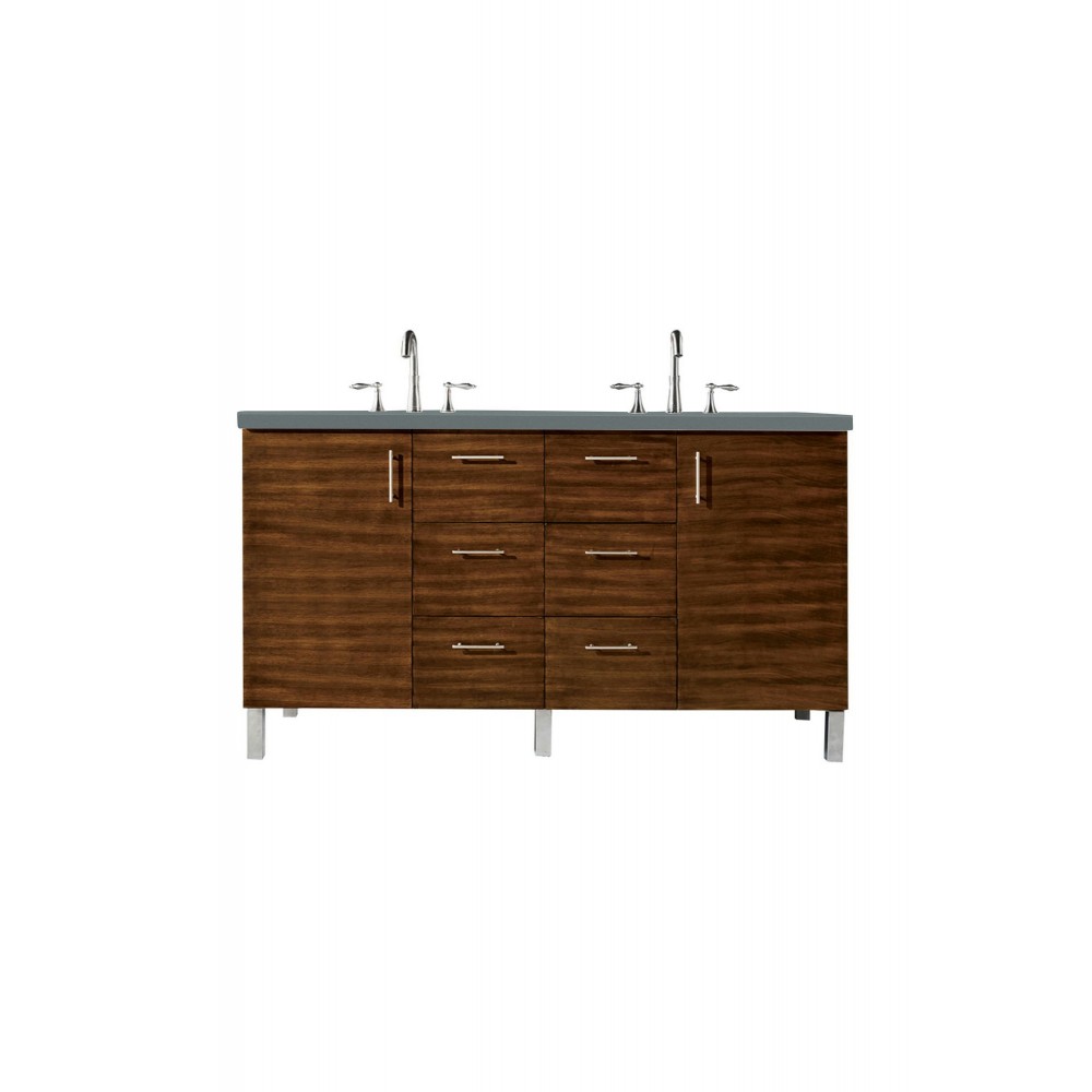 Metropolitan 60" Double Vanity, American Walnut, w/ 3 CM Cala Blue Quartz Top