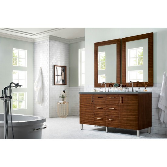 Metropolitan 60" Double Vanity, American Walnut, w/ 3 CM Cala Blue Quartz Top