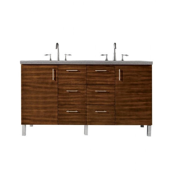 Metropolitan 60" Double Vanity, American Walnut, w/ 3 CM Grey Expo Quartz Top