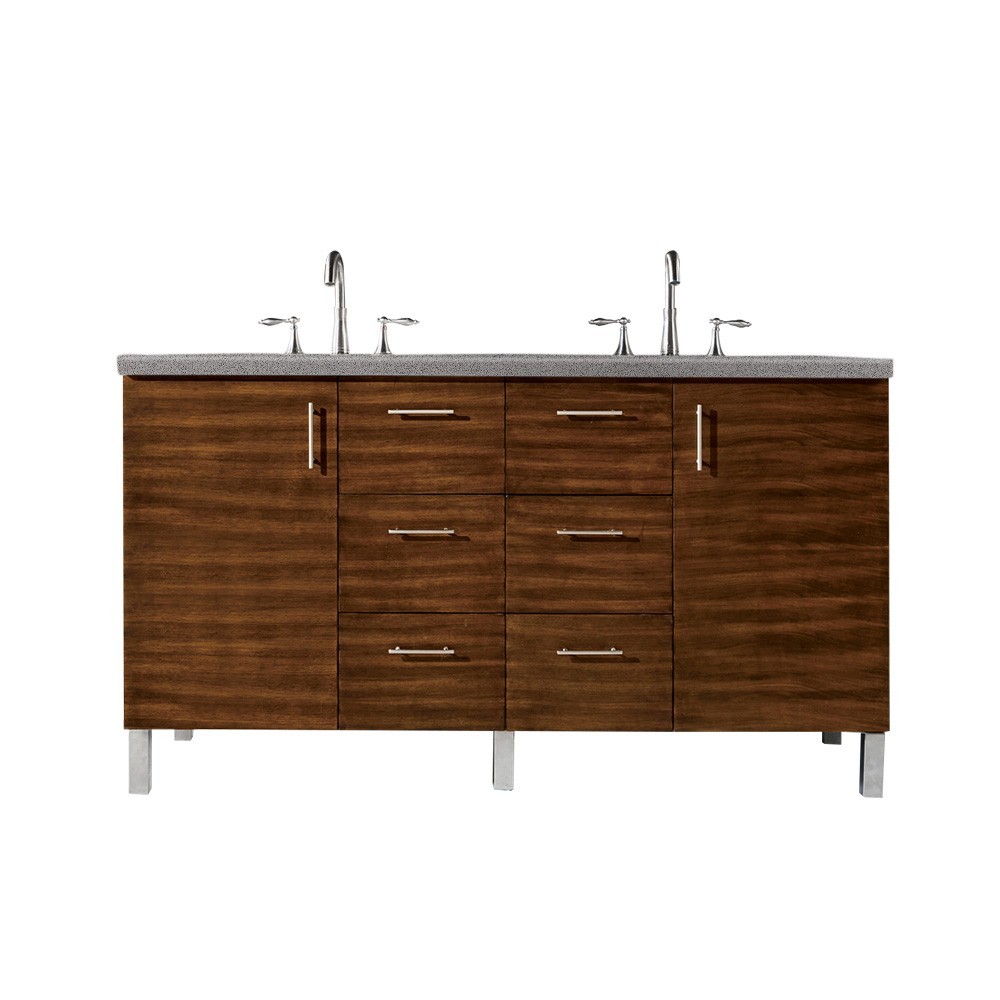 Metropolitan 60" Double Vanity, American Walnut, w/ 3 CM Grey Expo Quartz Top