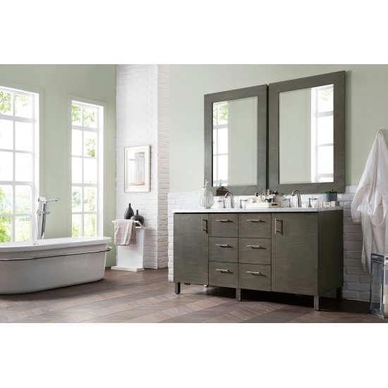 Metropolitan 60" Silver Oak Double Vanity w/ 3 CM Carrara Marble Top