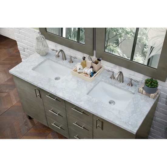 Metropolitan 60" Silver Oak Double Vanity w/ 3 CM Carrara Marble Top