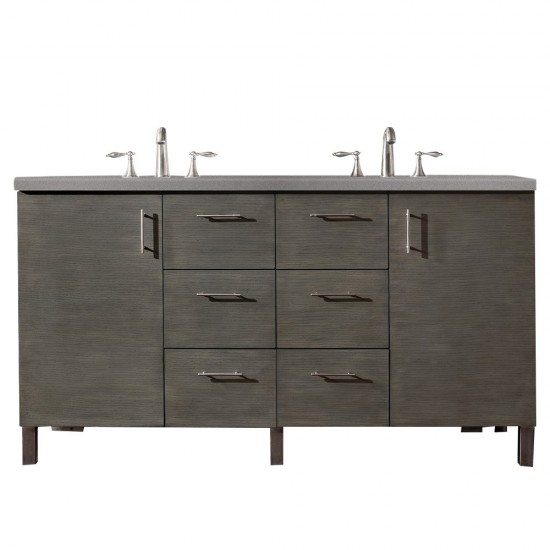 Metropolitan 60" Double Vanity, Silver Oak, w/ 3 CM Grey Expo Quartz Top