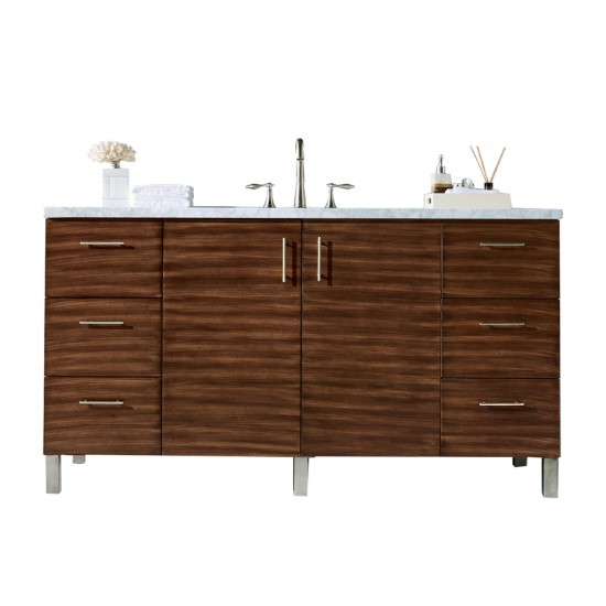 Metropolitan 60" American Walnut Single Vanity w/3 CM Arctic Fall Surface Top