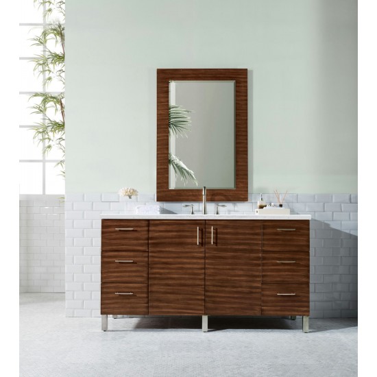 Metropolitan 60" American Walnut Single Vanity w/3 CM Arctic Fall Surface Top