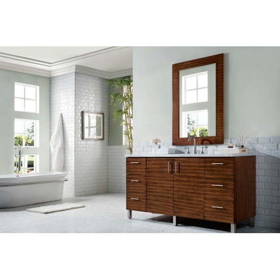 Metropolitan 60" American Walnut Single Vanity w/ 3 CM Carrara Marble Top