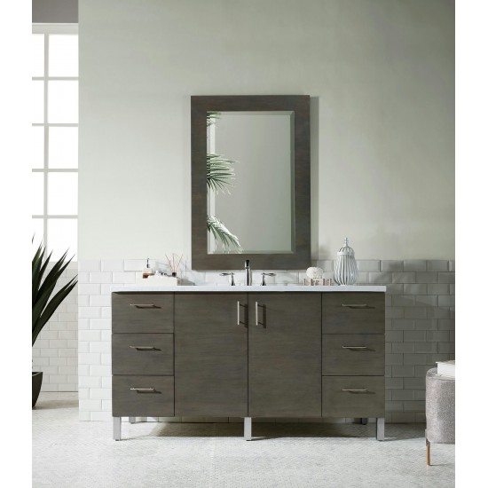 Metropolitan 60" Silver Oak Single Vanity w/ 3 CM Arctic Fall Solid Surface Top