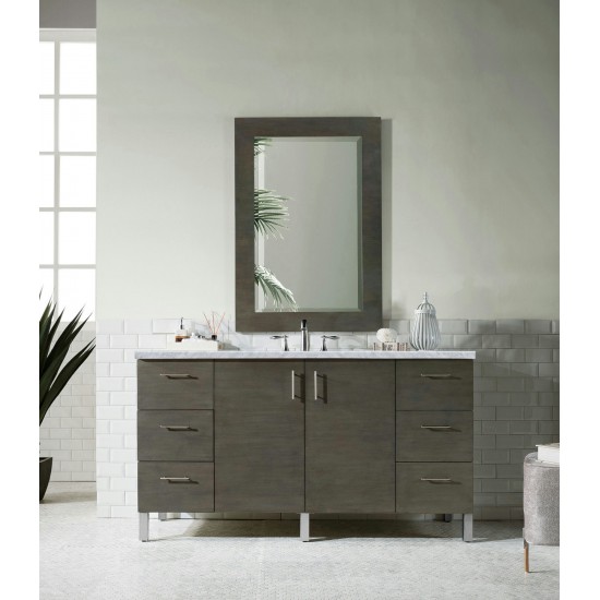 Metropolitan 60" Silver Oak Single Vanity w/ 3 CM Carrara Marble Top