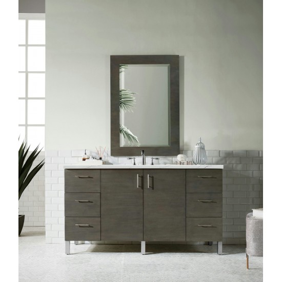 Metropolitan 60" Single Vanity, Silver Oak, w/ 3 CM Ethereal Noctis Quartz Top