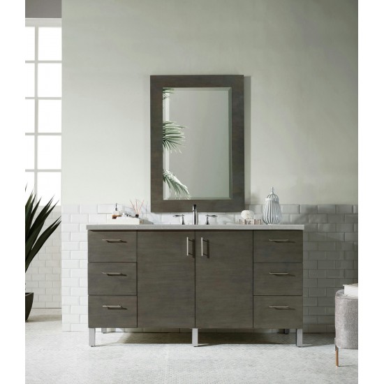 Metropolitan 60" Single Vanity, Silver Oak, w/ 3 CM Eternal Serena Quartz Top