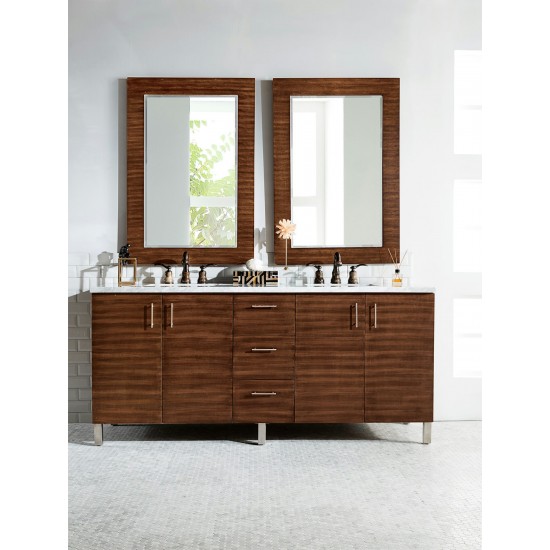 Metropolitan 72" American Walnut Double Vanity w/ 3 CM Carrara Marble Top