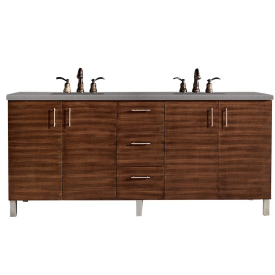 Metropolitan 72" Double Vanity, American Walnut, w/ 3 CM Grey Expo Quartz Top