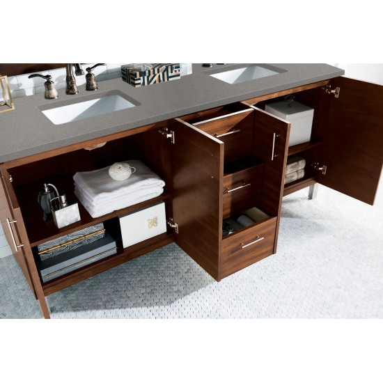 Metropolitan 72" Double Vanity, American Walnut, w/ 3 CM Grey Expo Quartz Top