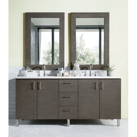 Metropolitan 72" Silver Oak Double Vanity w/ 3 CM Arctic Fall Solid Surface Top