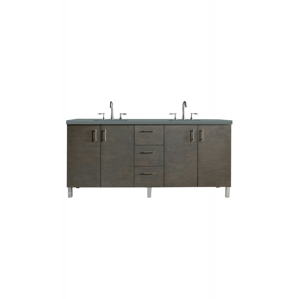 Metropolitan 72" Double Vanity, Silver Oak, w/ 3 CM Cala Blue Quartz Top