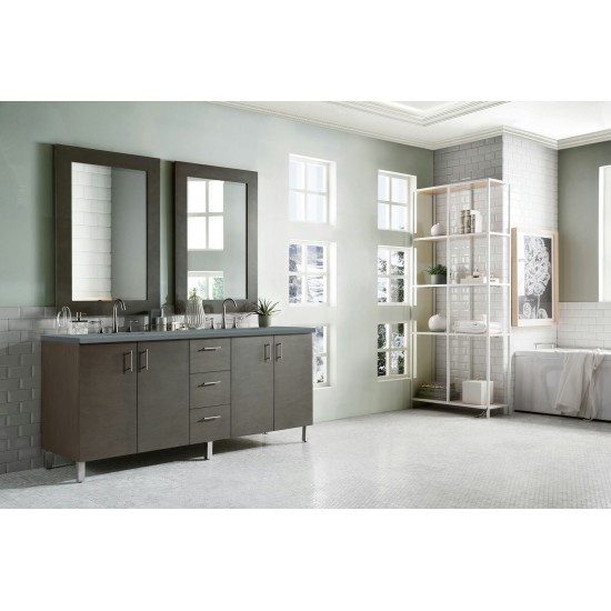 Metropolitan 72" Double Vanity, Silver Oak, w/ 3 CM Cala Blue Quartz Top
