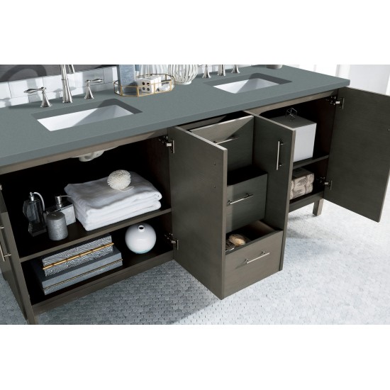 Metropolitan 72" Double Vanity, Silver Oak, w/ 3 CM Cala Blue Quartz Top