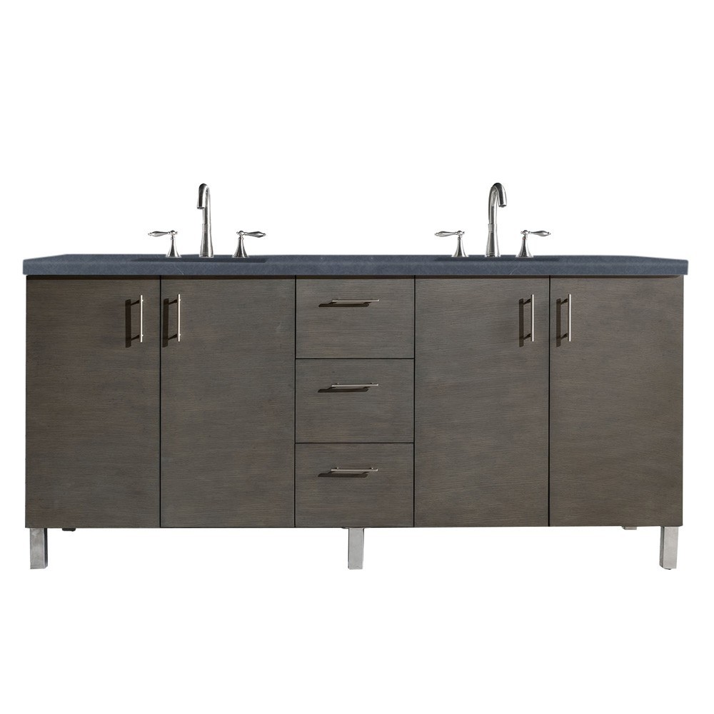 Metropolitan 72" Double Vanity Silver Oak w/ 3 CM Charcoal Soapstone Quartz Top