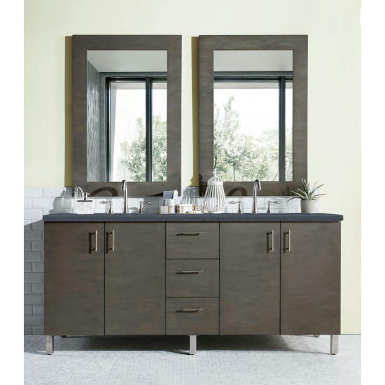 Metropolitan 72" Double Vanity Silver Oak w/ 3 CM Charcoal Soapstone Quartz Top