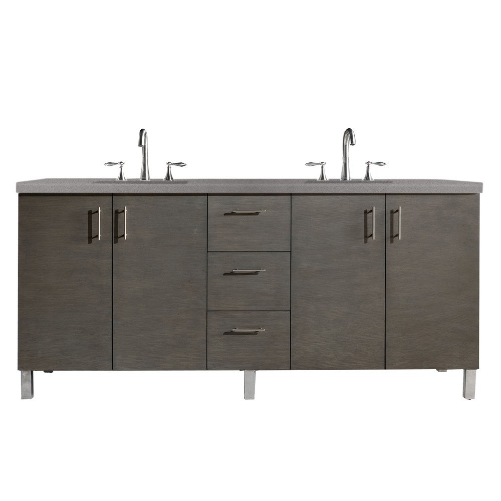 Metropolitan 72" Double Vanity, Silver Oak, w/ 3 CM Grey Expo Quartz Top