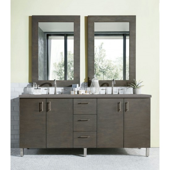 Metropolitan 72" Double Vanity, Silver Oak, w/ 3 CM Grey Expo Quartz Top