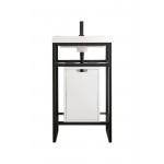 Boston 20" Sink Console Black w/ White Storage Cabinet White Composite Top